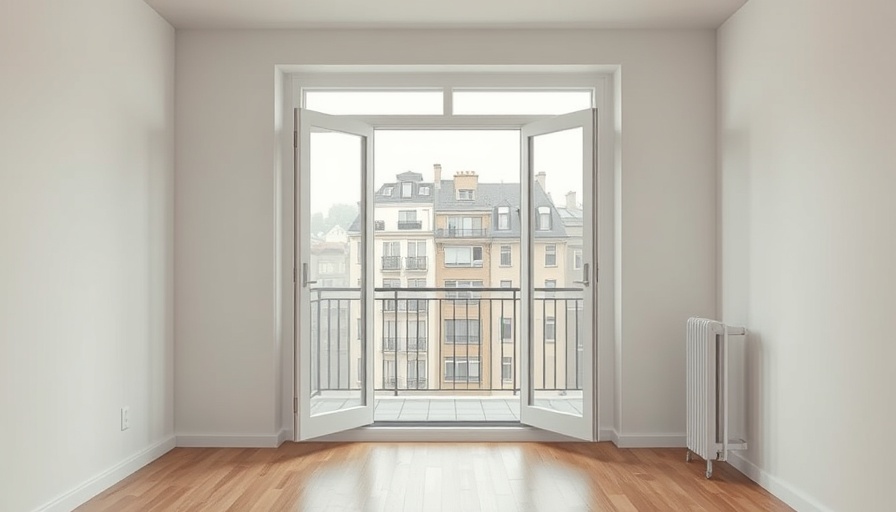 Minimalistic balcony makeover scene with open doors.