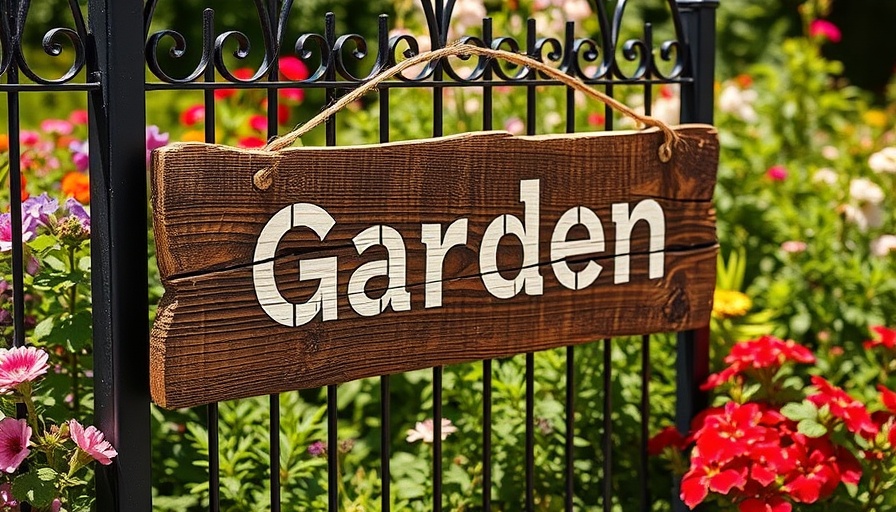 Rustic garden sign from scrap wood in vibrant garden.