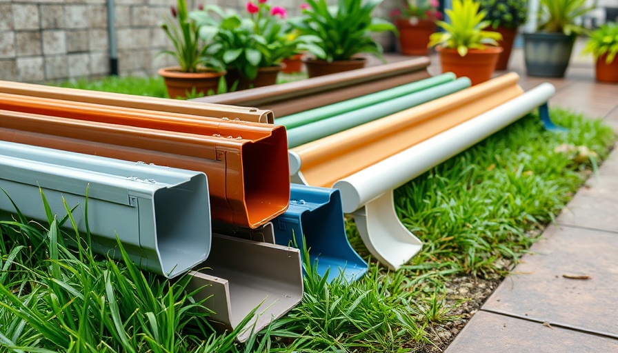 Rain gutter extensions for gutter maintenance and wildfire defense on grass.