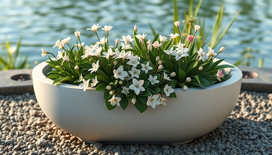 Elegant planter at 2025 Chelsea Flower Show with white and pink flowers.