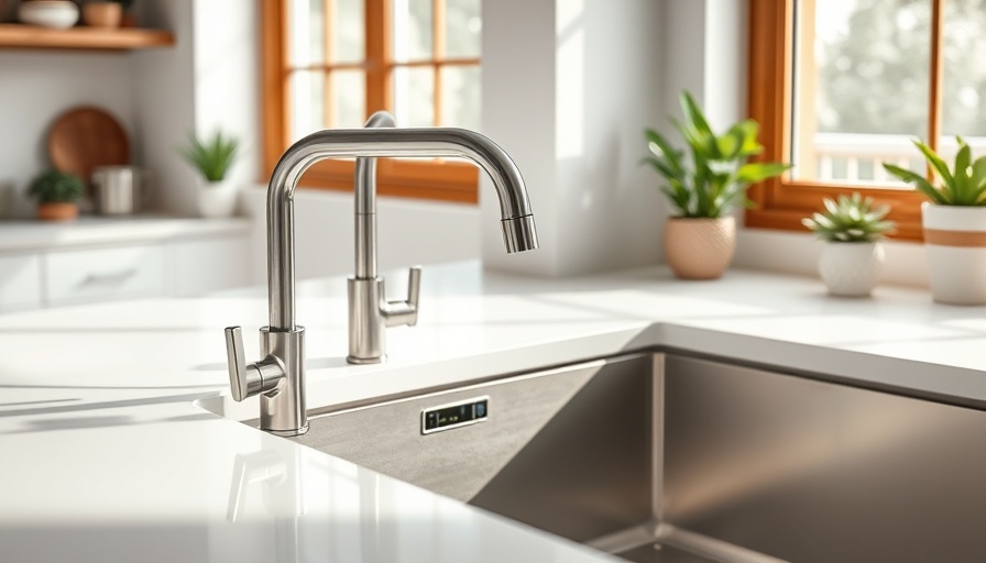 Modern kitchen with air gap next to faucet and bright lighting.
