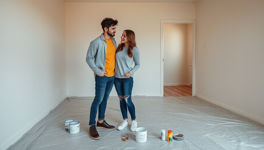 Couple preparing to paint a room with painting supplies on the floor.
