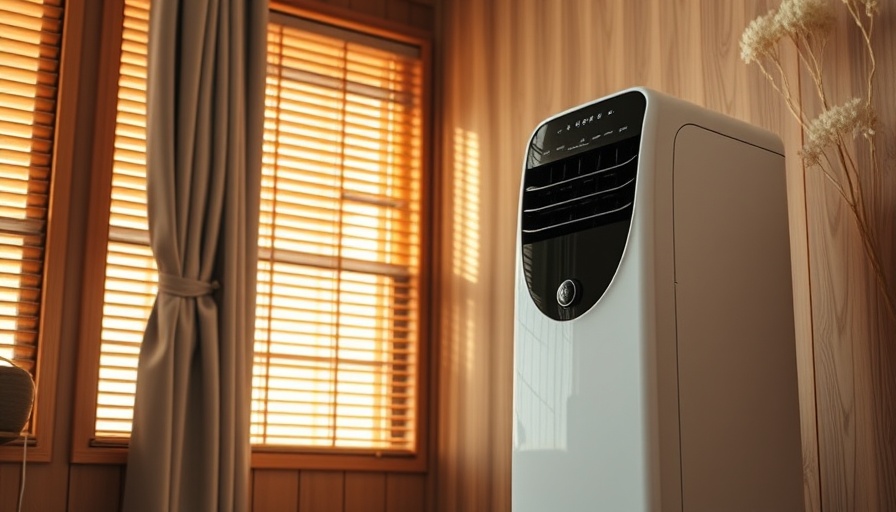 Modern U-shaped air conditioner in a wooden room with sunlight.