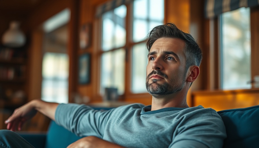 Thoughtful man seated on a couch in a cozy interior, Nick Spain Home Design Insights.