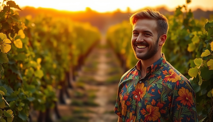 Smiling man in a vineyard at sunset, Urban Gardening Tips.