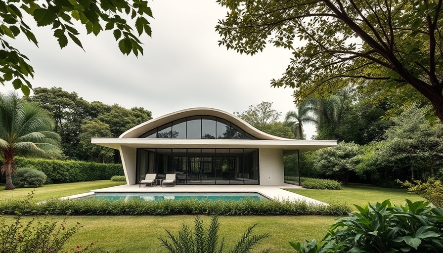 Creative Reuse Cabin Transformation with unique roof and pool area.