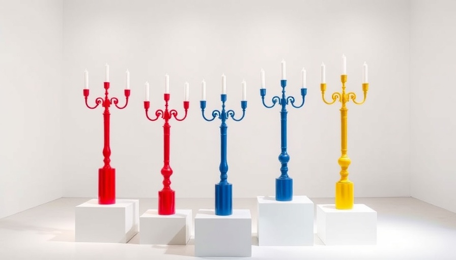 Contemporary colorful candelabras with innovative designs on display