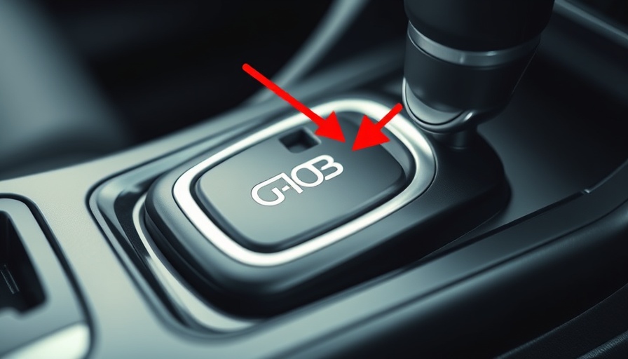 Close-up of gear shift showing B mode with red highlight.