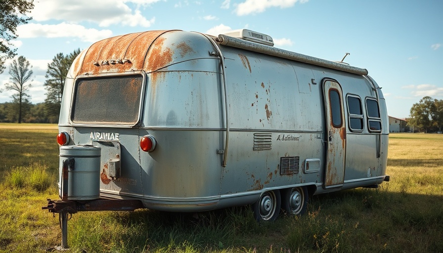 Worn 1974 Airstream ready for renovation outdoors.