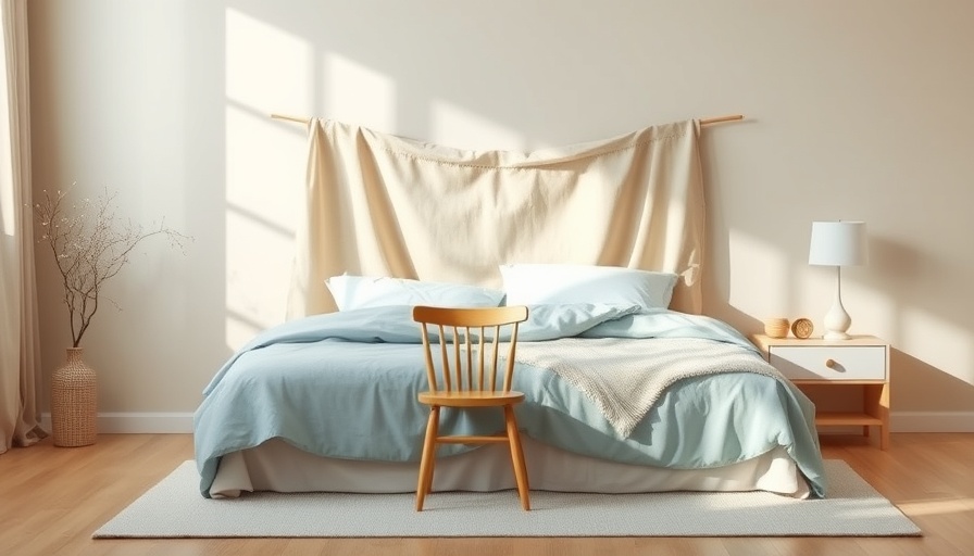 Minimalist bedroom with DIY headboard hack in soft lighting.