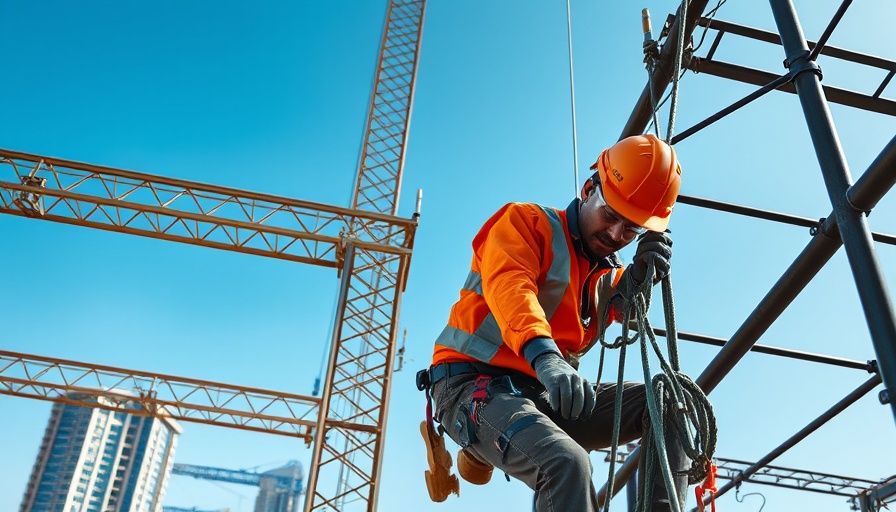 Construction worker on rebar structure for FHWA project, Buy America requirements.