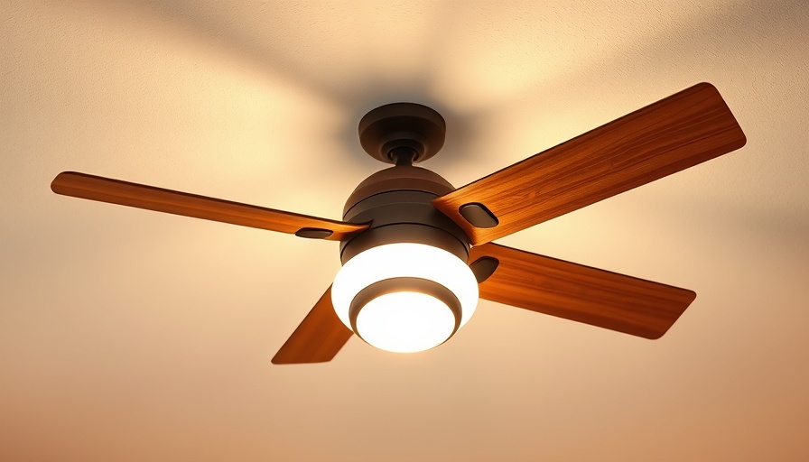 Dreo Smart Ceiling Fan with wooden blades and ambient light on a textured ceiling.