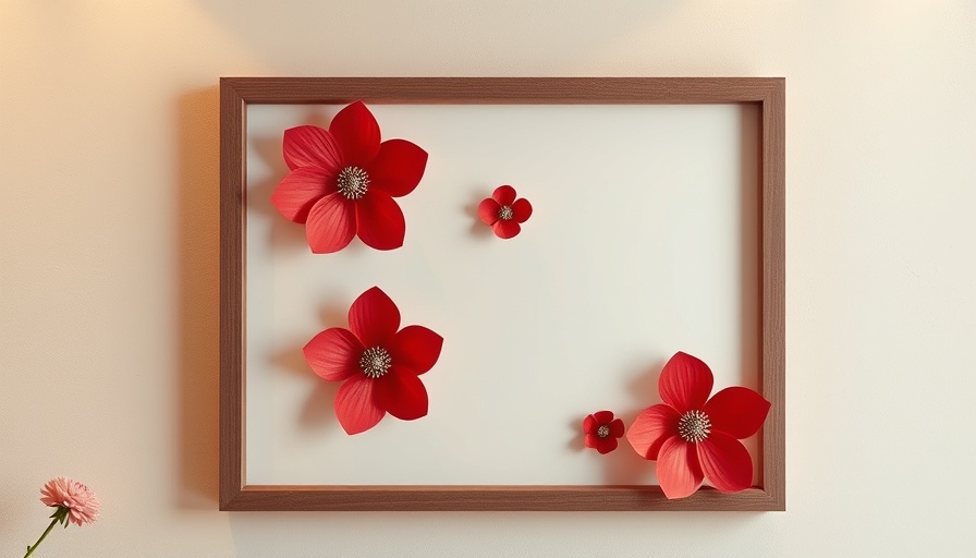 DIY scrap paper flowers artwork in a minimal frame display.