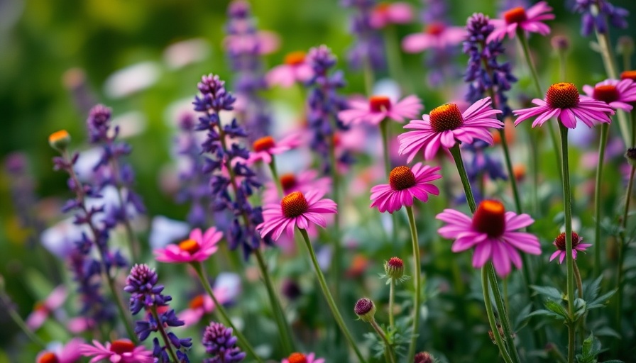 Vibrant wildflowers in a garden showcasing rich colors and textures.