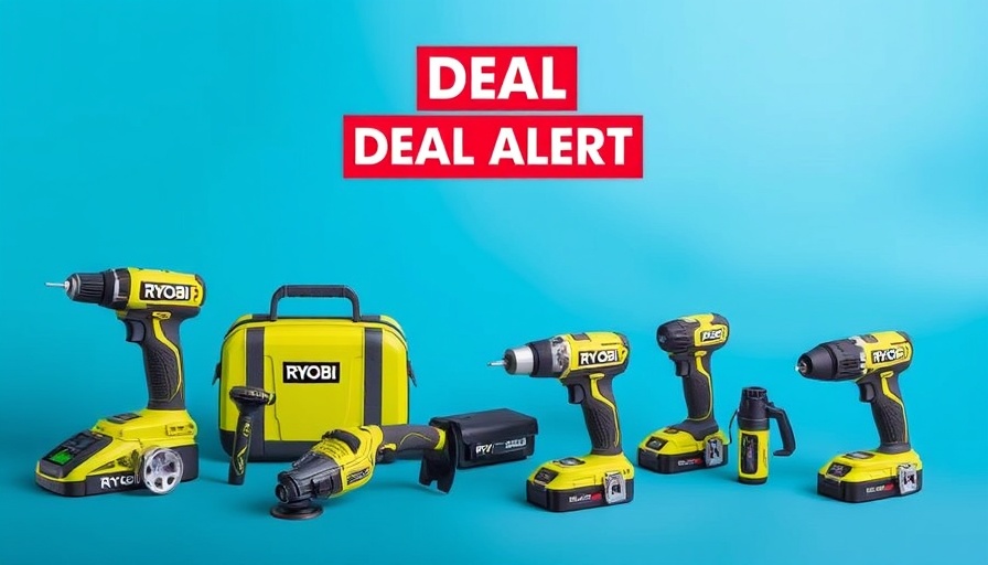 Free Ryobi Power Tools deal alert with various tools on blue backdrop.