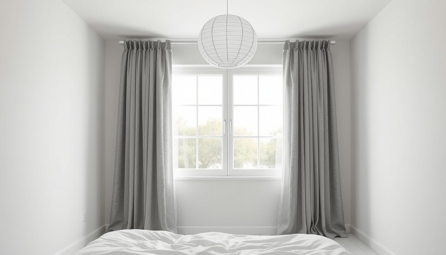 Before image of a minimalist bedroom setup with plain curtains for a dramatic bedroom makeover under $500.