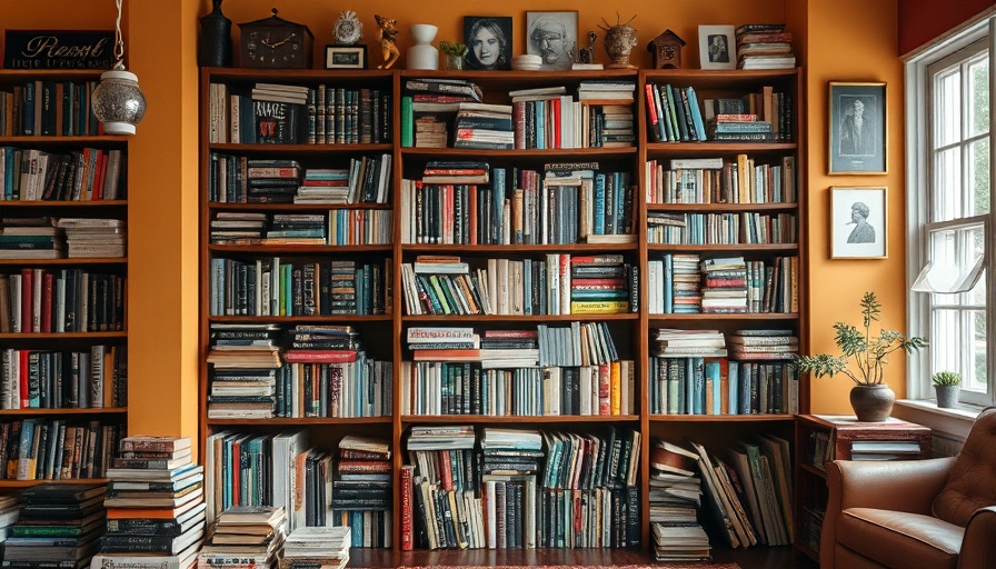 Cluttered bookshelf before bookcase makeover