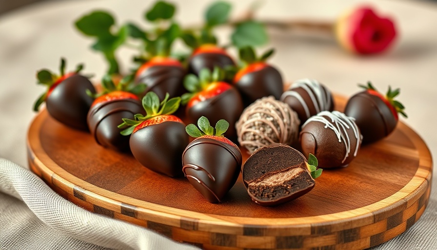 Elegant chocolate and fruit pairings with strawberries on a platter.