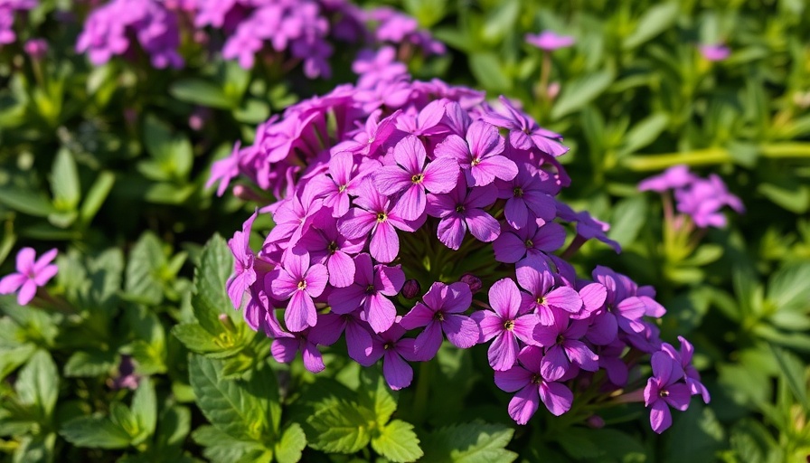 Vibrant cluster of purple phlox thriving amidst lush greenery, spring garden.