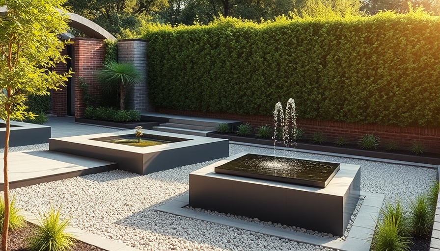 Modern landscape design Washington D.C., sleek garden with water feature.