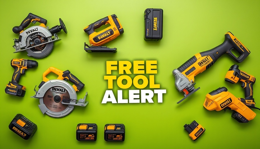 DeWalt power tools with free tool alert sign at Lowe's.
