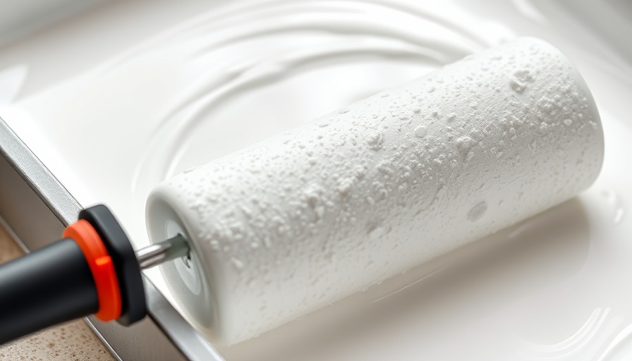 Paint roller in white paint tray illustrating DIY paint roller tips.