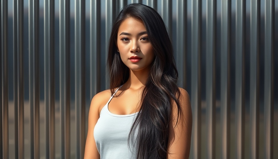 Confident woman in front of metallic background, natural light.