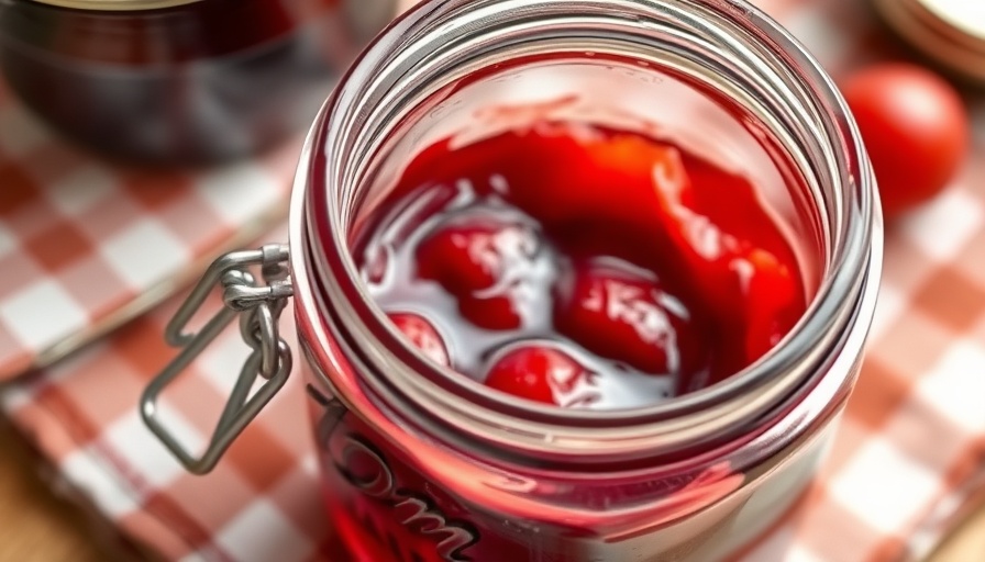 Close-up of an empty jam jar with red remnants, kitchen setting.