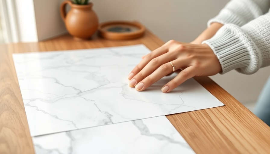 Applying marble contact paper to update kitchen countertops