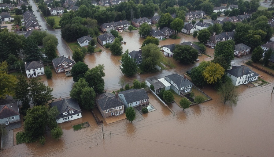 Flooded suburban area suggesting need for stricter ASCE flood codes.