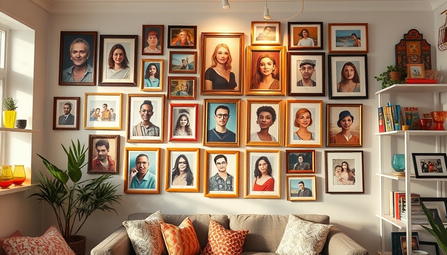 Creative picture frame hack gallery on wall with vibrant portraits.