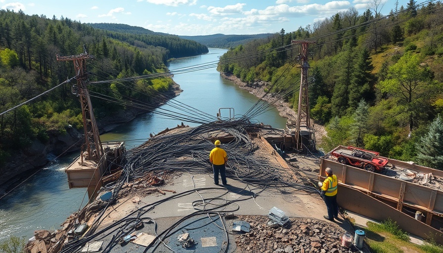 Collapsed bridge and repairs illustrating targeted investment infrastructure needs.