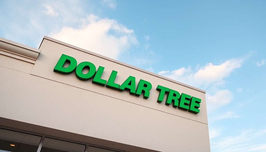 Dollar Tree store sign on a grey building facade under a clear sky.