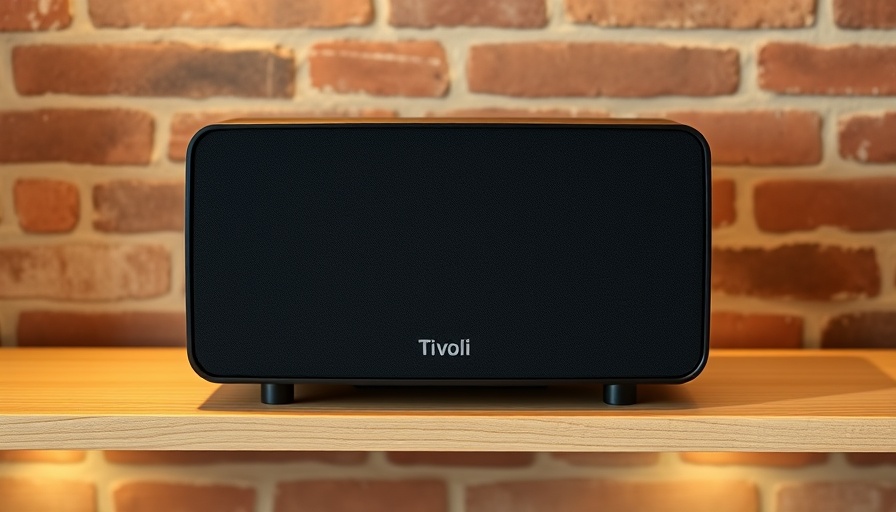 Tivoli Audio speaker on shelf, retro modern boutique style.