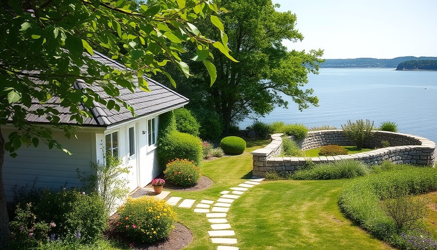 Swedish coast garden design with house and garden.