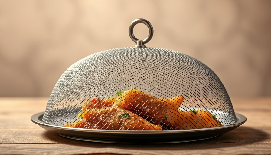 Elegant mesh food cover to keep fruit flies away, stylish design.