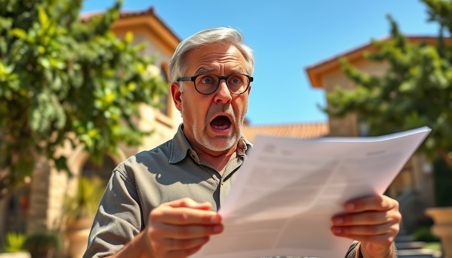 Shocked man reading a document about landscaping scams in summer