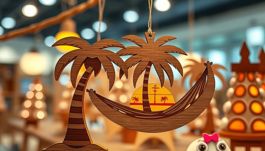 DIY craft show product display and packaging with wooden ornaments.