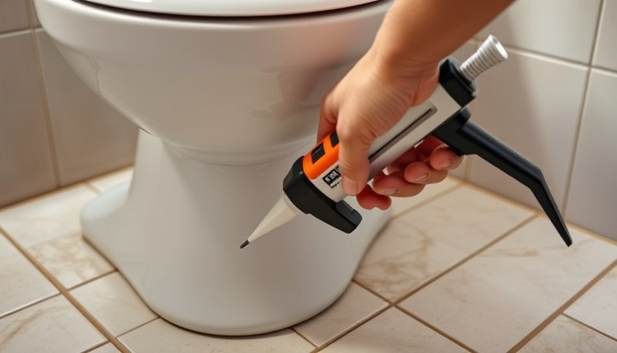 Caulking around toilet base for a tight seal.