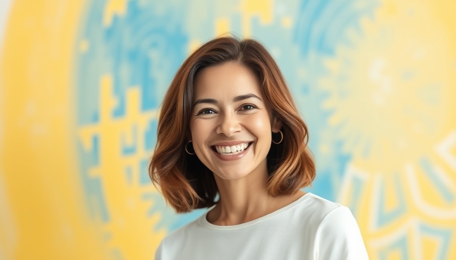 Portrait of smiling woman with pastel backdrop