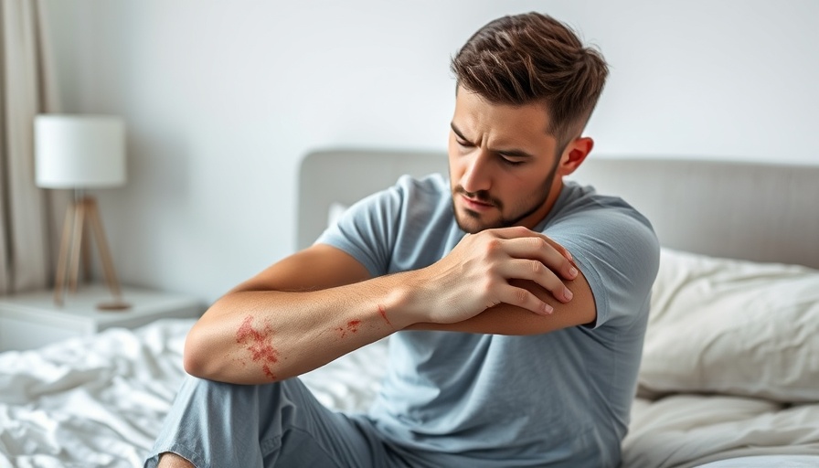 Person showing warning signs of bed bugs with skin irritation and redness.