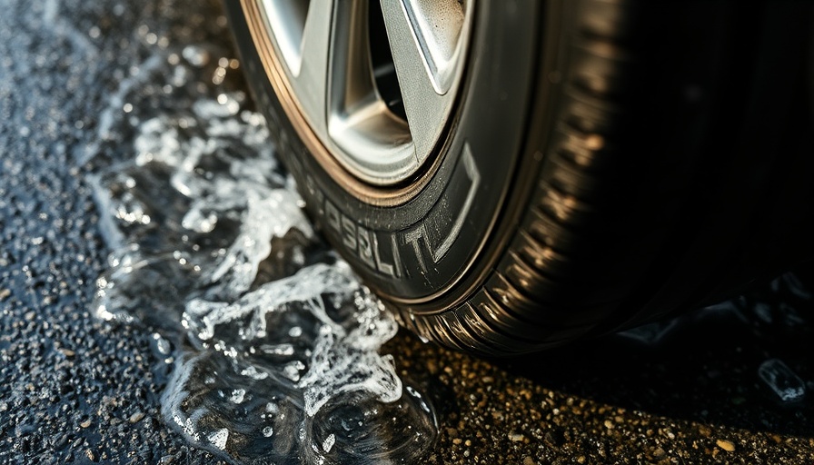 Car tire in motion on wet road showing how to avoid hydroplaning