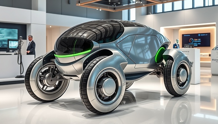 Futuristic hydrogen-powered off-road vehicle in showroom.