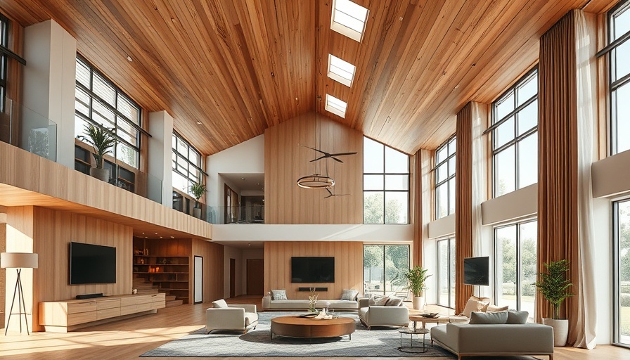 Modern living space showcasing layered design with wood accents.