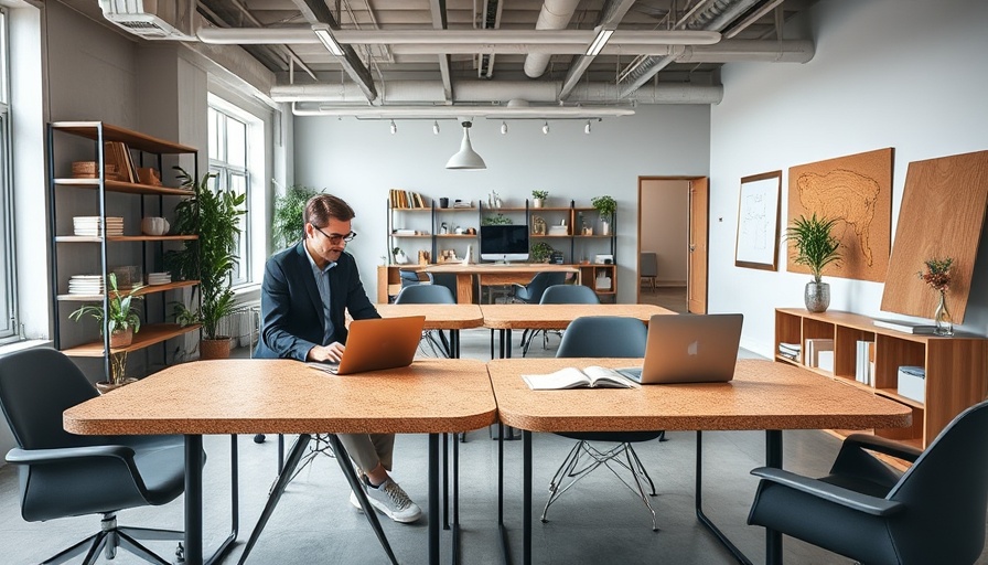 Modern office featuring versatile cork tables