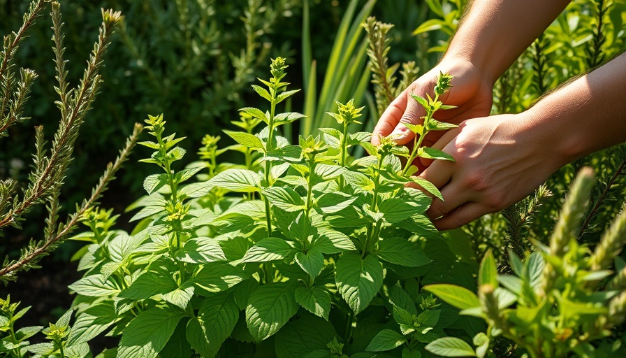 Harvesting lemon balm in garden, growing lemon balm benefits visible.