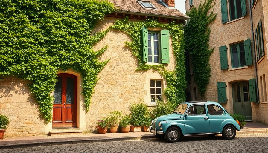 Charming house with outdoor living space for summer, featuring vintage elements and ivy walls.