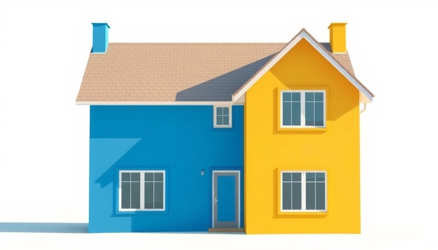 Digital rendering of a house with dual colors highlighting old house hazards and innovations in construction.