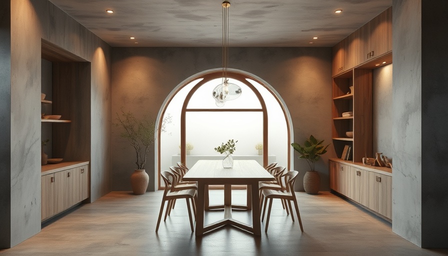 Lagom Residence dining area with Wabi-Sabi design elements.