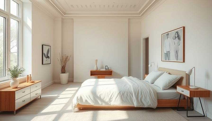 Minimalist French modern bedroom design with natural light.